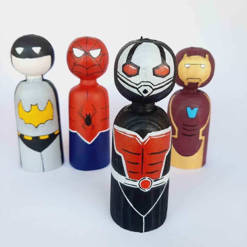 Price and Buy Handmade Wooden Peg Dolls – Super Heroes 02 | Unique Wooden Figures - Image 3