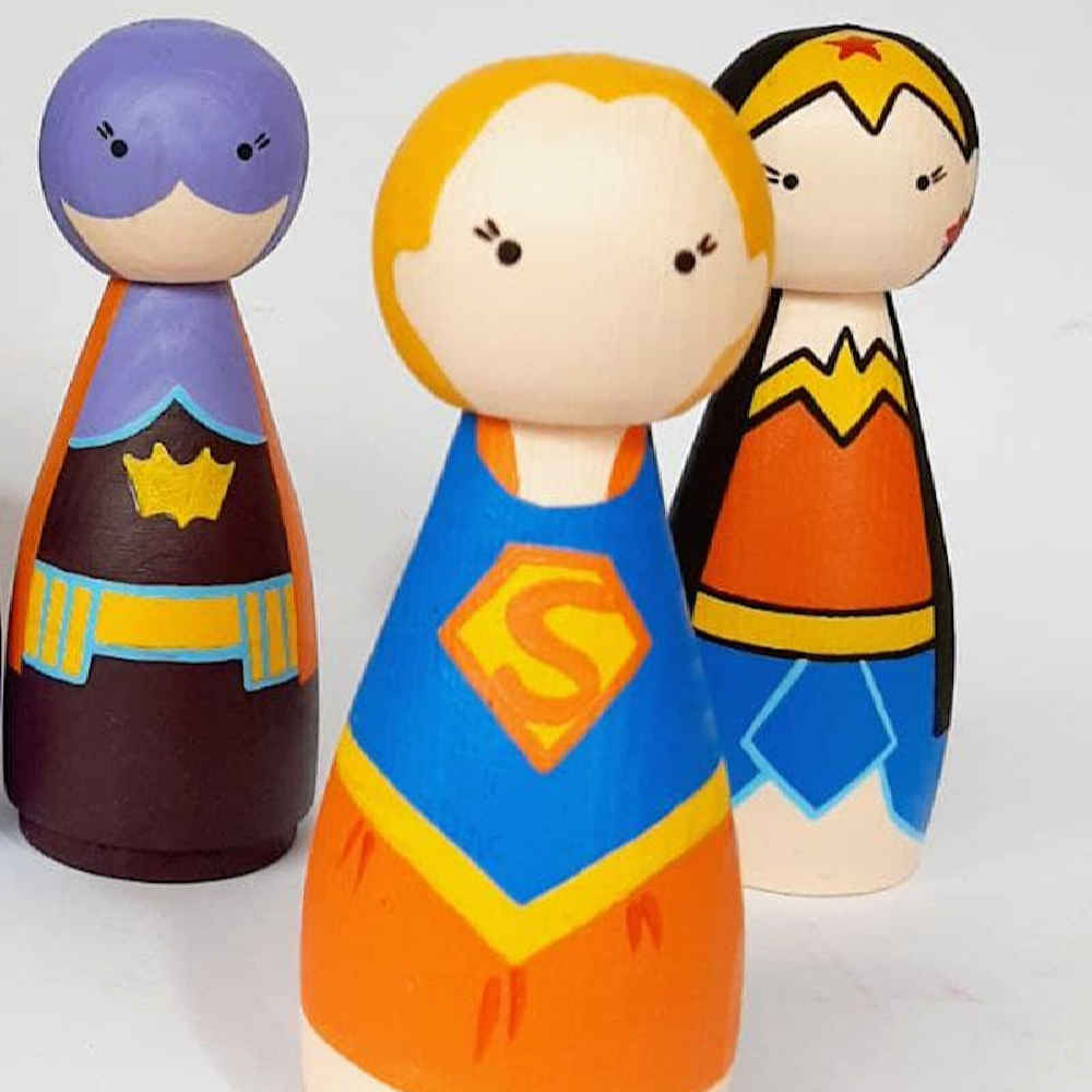 Price and Buy Handmade Wooden Peg Dolls – Superman | Unique Superhero Figurines - Image 3