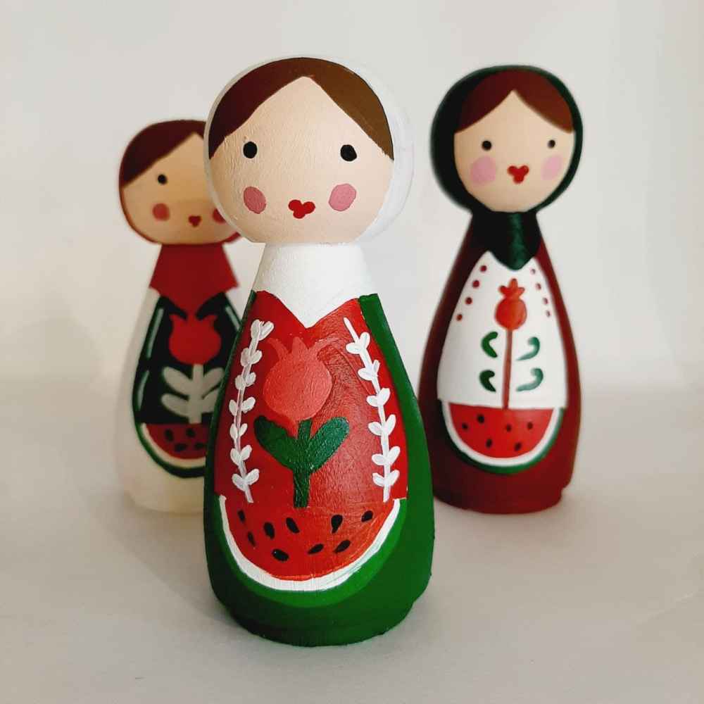 Price and Buy Handmade Wooden Peg Dolls – Yalda Celebration | Artisan Wooden Characters - Image 3