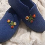 Price and Buy Handmade Wool Felt Slippers with Floral Embroidery in Navy Blue
