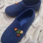 Price and Buy Handmade Wool Felt Slippers with Floral Embroidery in Navy Blue - Image 3