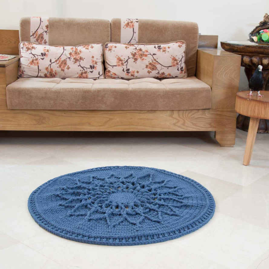 Price and Buy Handwoven Boho Macrame Floor Rug – Blue Sun Design - Image 3
