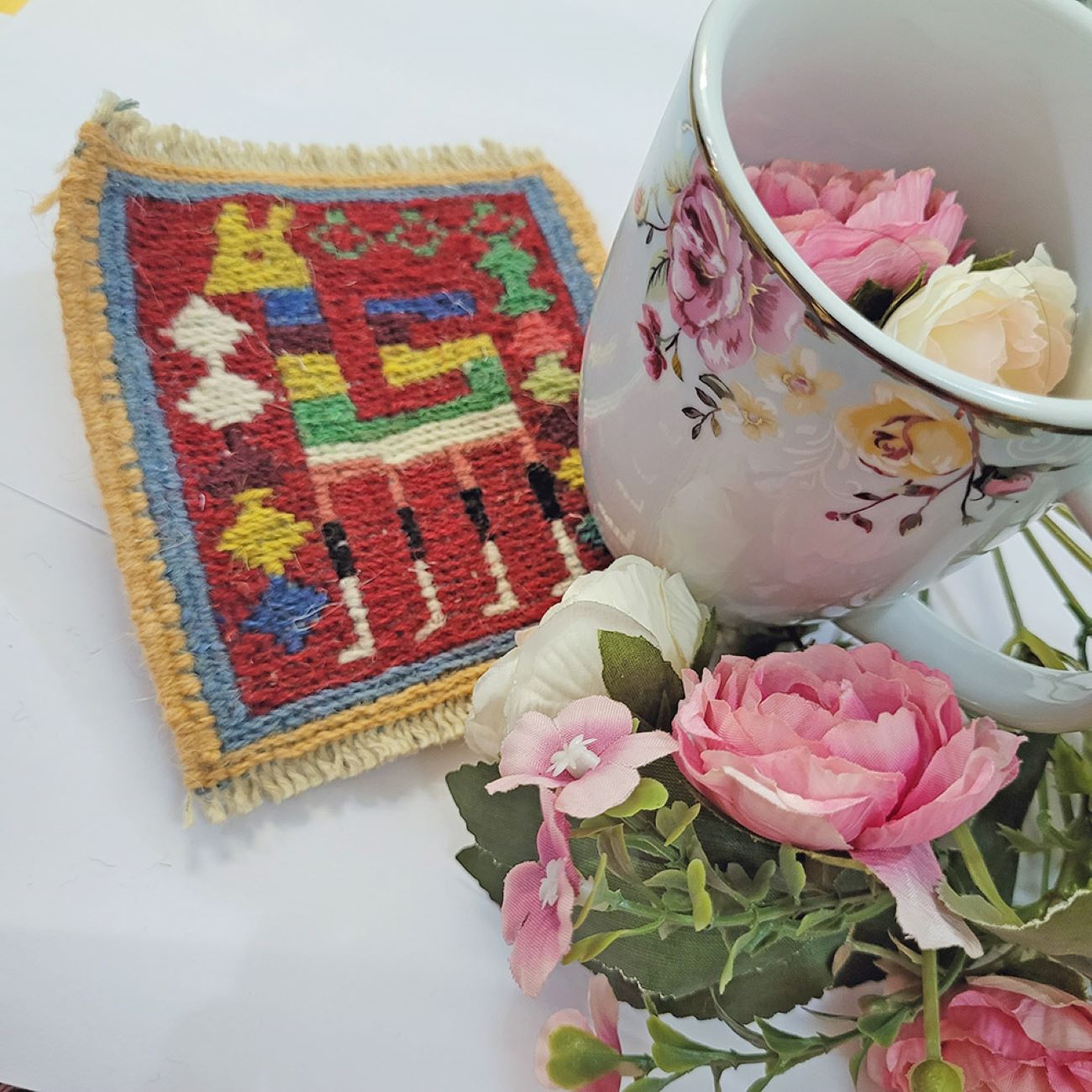 Price and Buy Handwoven Persian Kilim Coaster with Deer Design - Image 3
