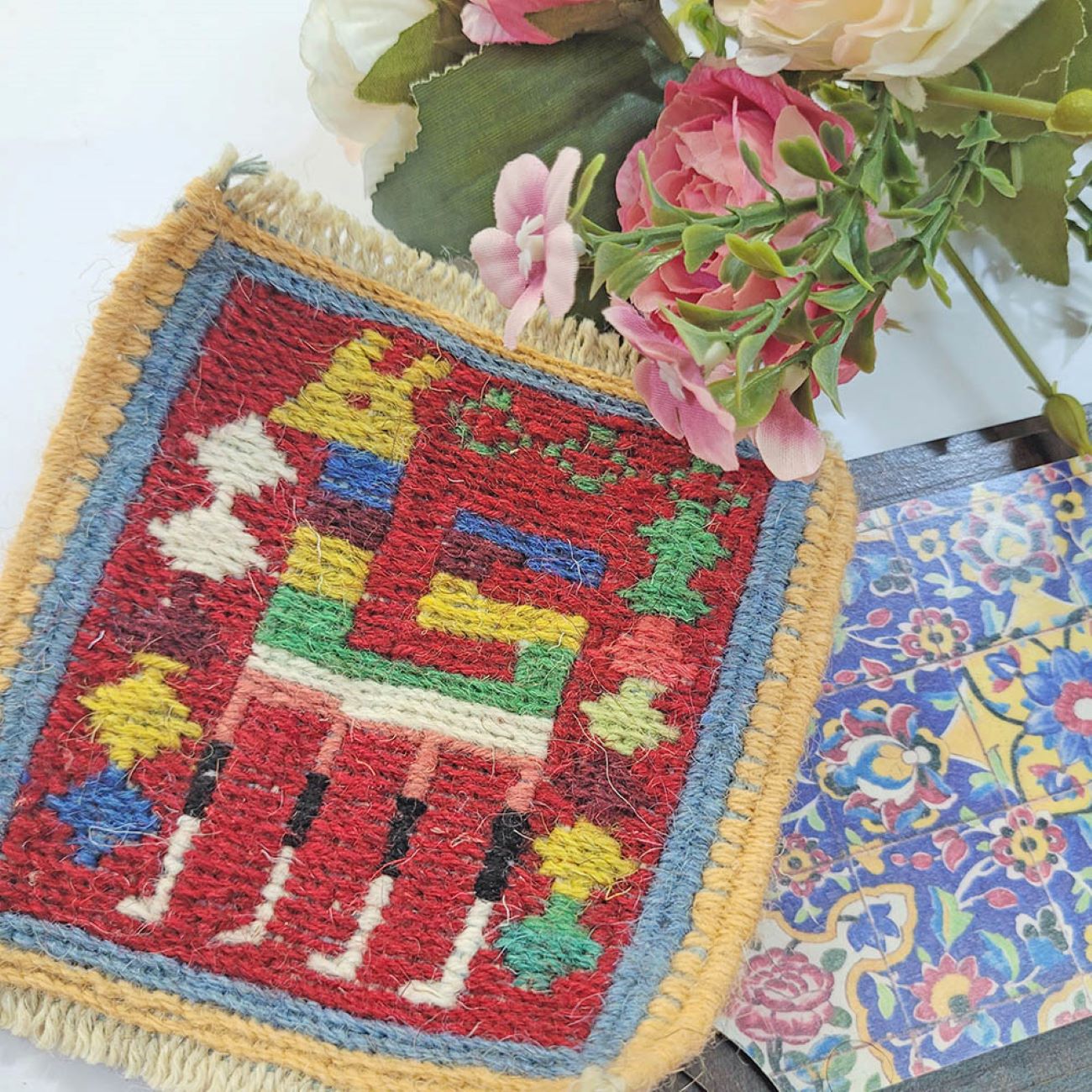 Price and Buy Handwoven Persian Kilim Coaster with Deer Design - Image 4