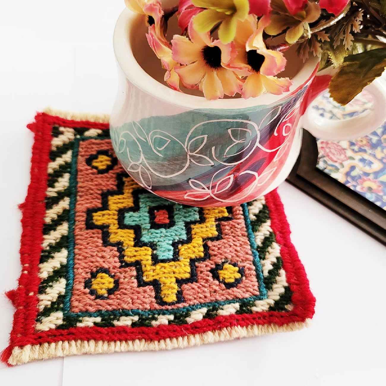 Price and Buy Handwoven Persian Kilim Coaster with Diamond Yellow - Image 3