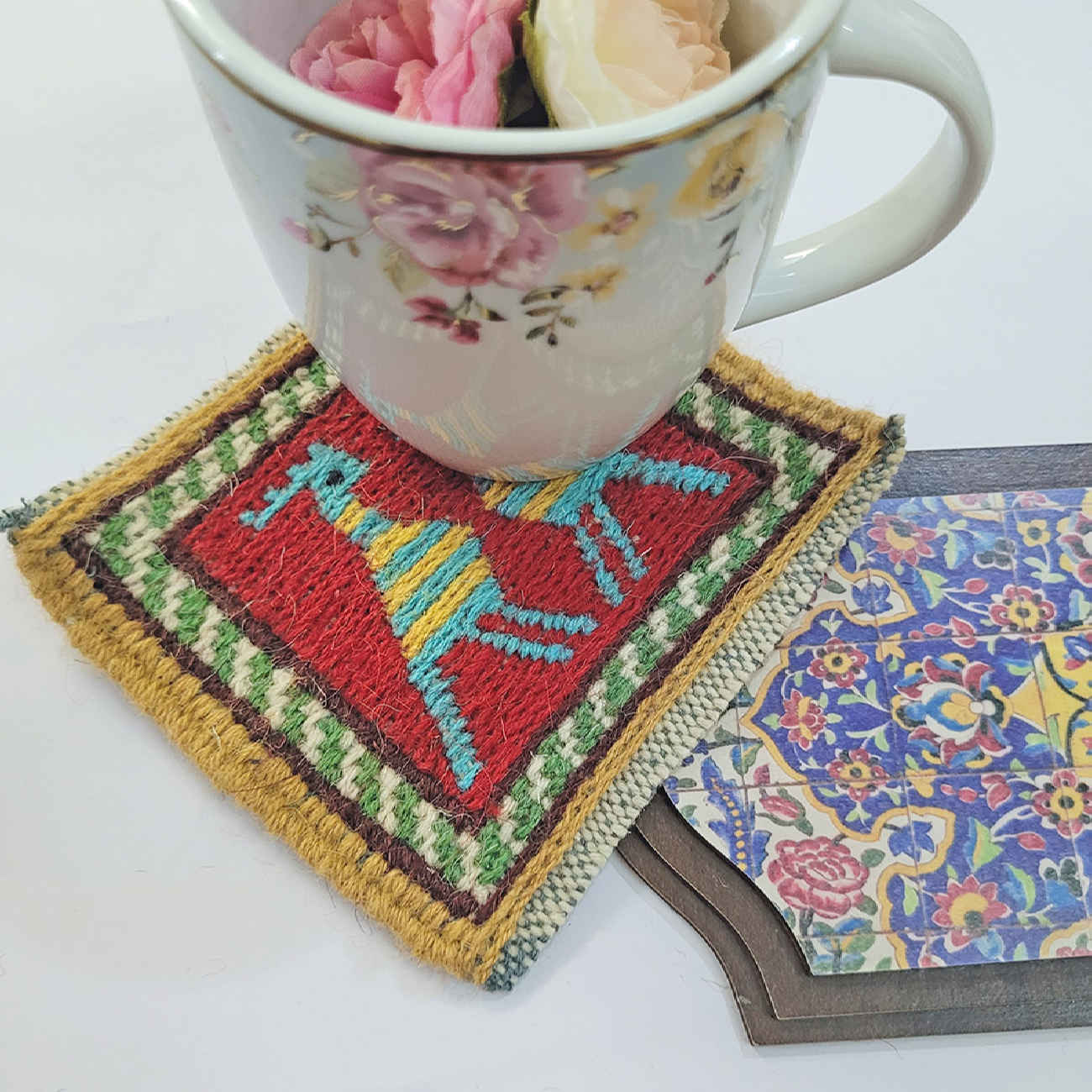 Price and Buy Handwoven Persian Kilim Coaster with Hoopoe Design - Image 5