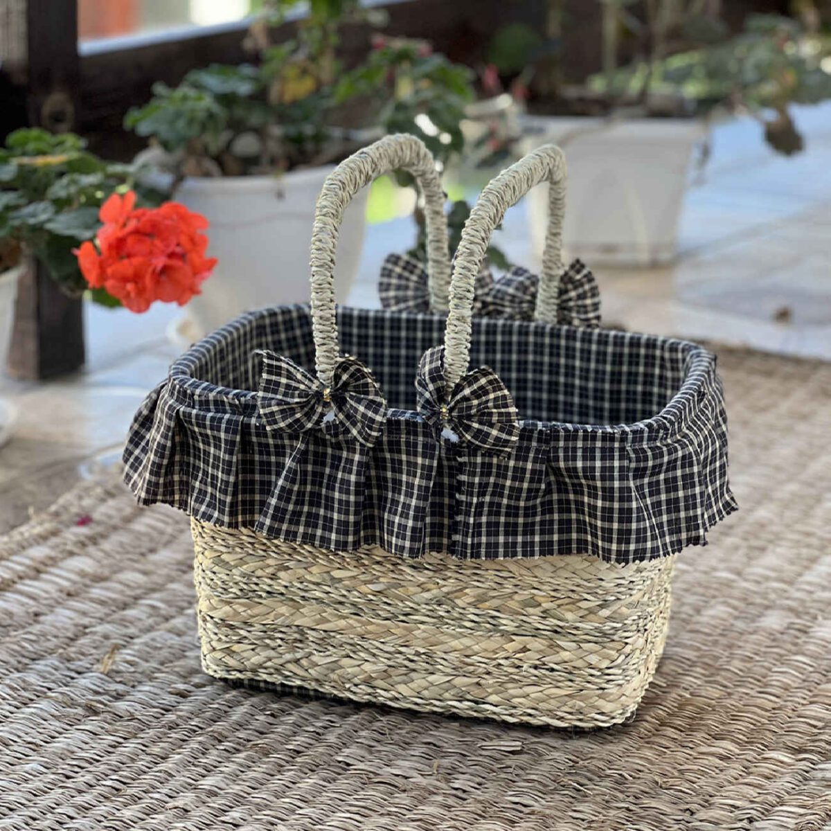 Price and Buy Handwoven Picnic Handwoven Palm Leaf Basket with Checkered Design - Image 5