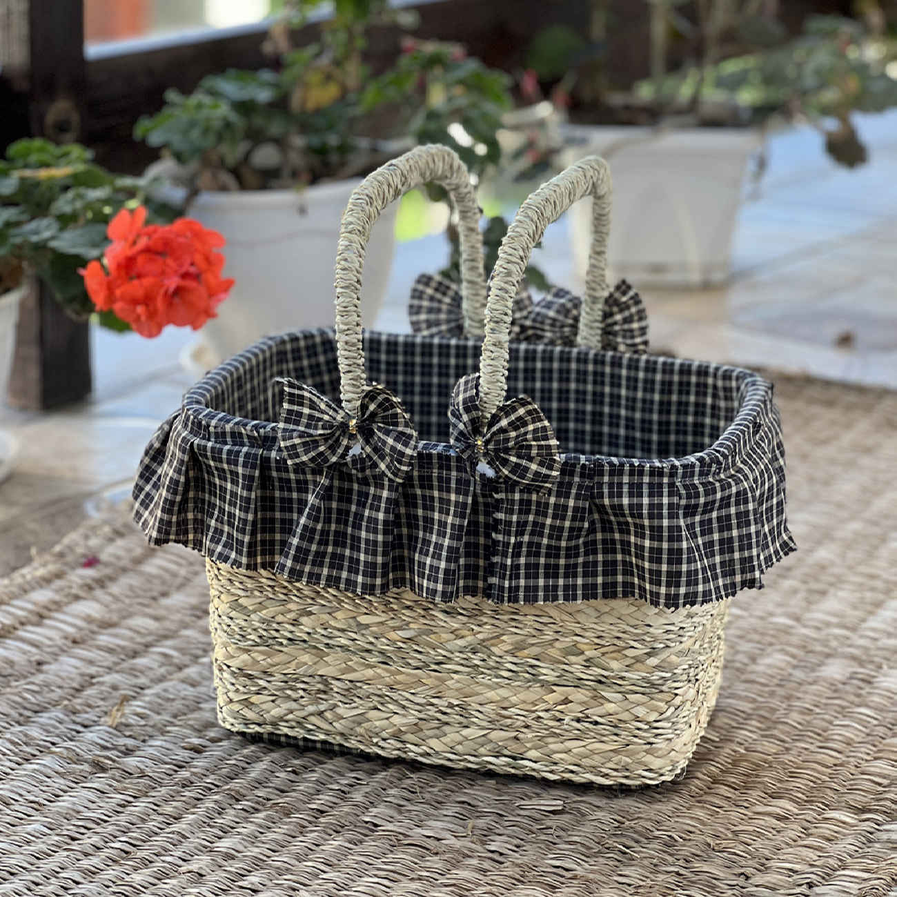 Price and Buy Handwoven Picnic Handwoven Palm Leaf Basket with Checkered Design - Image 5