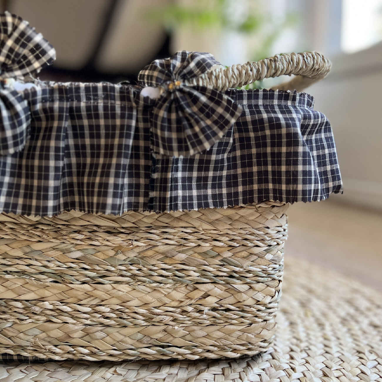 Price and Buy Handwoven Picnic Handwoven Palm Leaf Basket with Checkered Design - Image 7