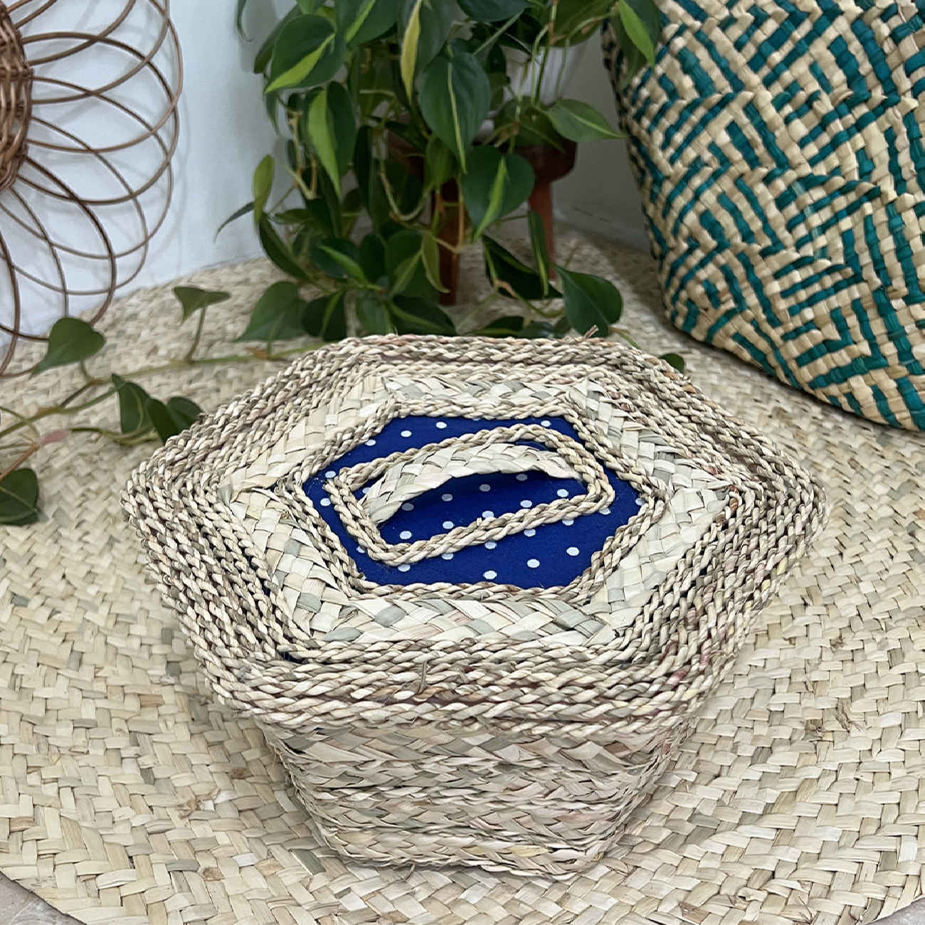 Price and Buy Handwoven Storage Basket with Lid Hexagonal Design - Image 4