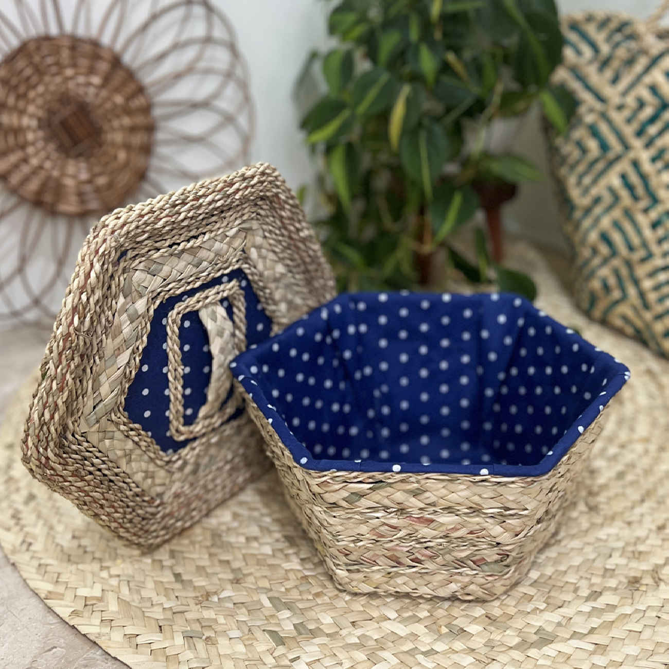 Price and Buy Handwoven Storage Basket with Lid Hexagonal Design - Image 7