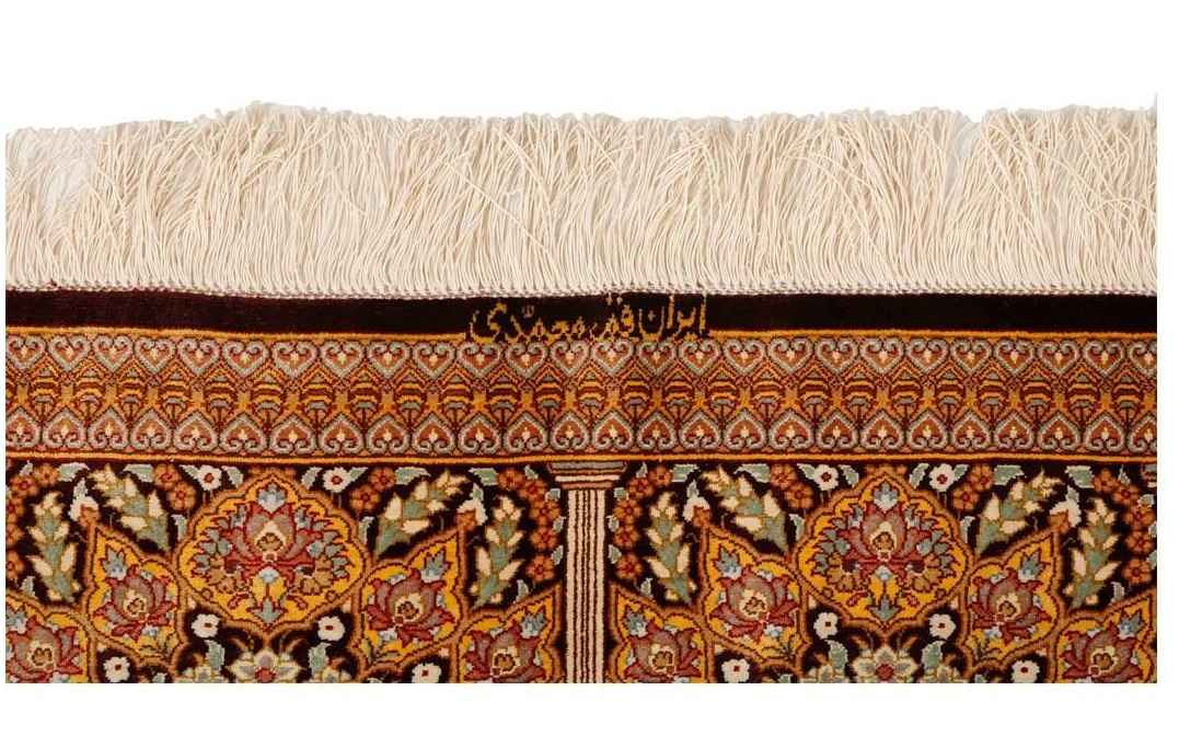 Price and Buy Iranain Silk Carpet Hand-Knotted with Medallion design Cream Color – Qom - Image 3