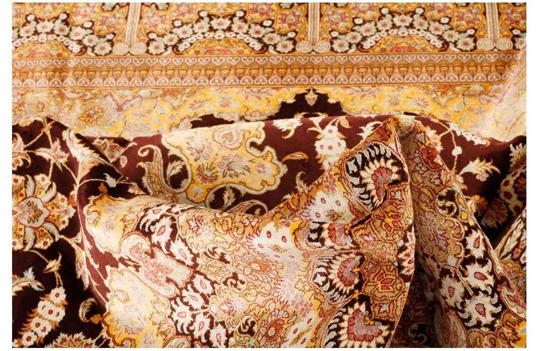 Price and Buy Iranain Silk Carpet Hand-Knotted with Medallion design Cream Color – Qom - Image 5