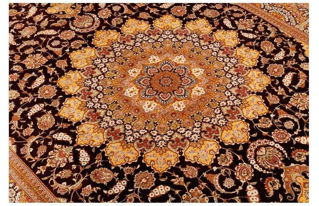 Price and Buy Iranain Silk Carpet Hand-Knotted with Medallion design Cream Color – Qom - Image 6