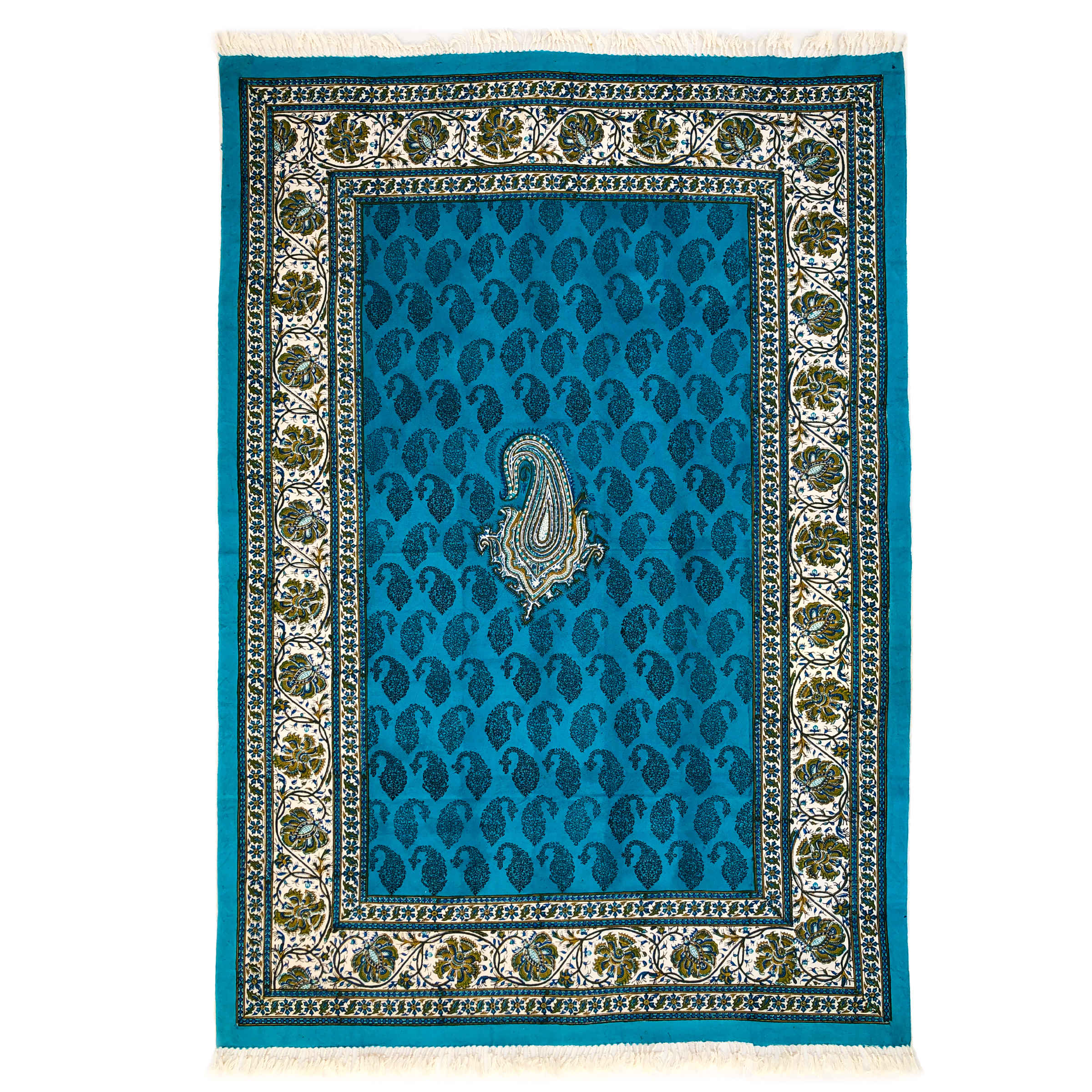Price and Buy Iranian Tablecloth Block Printed Ghalamkari in Isfahan Paisley Blue 4-Seat