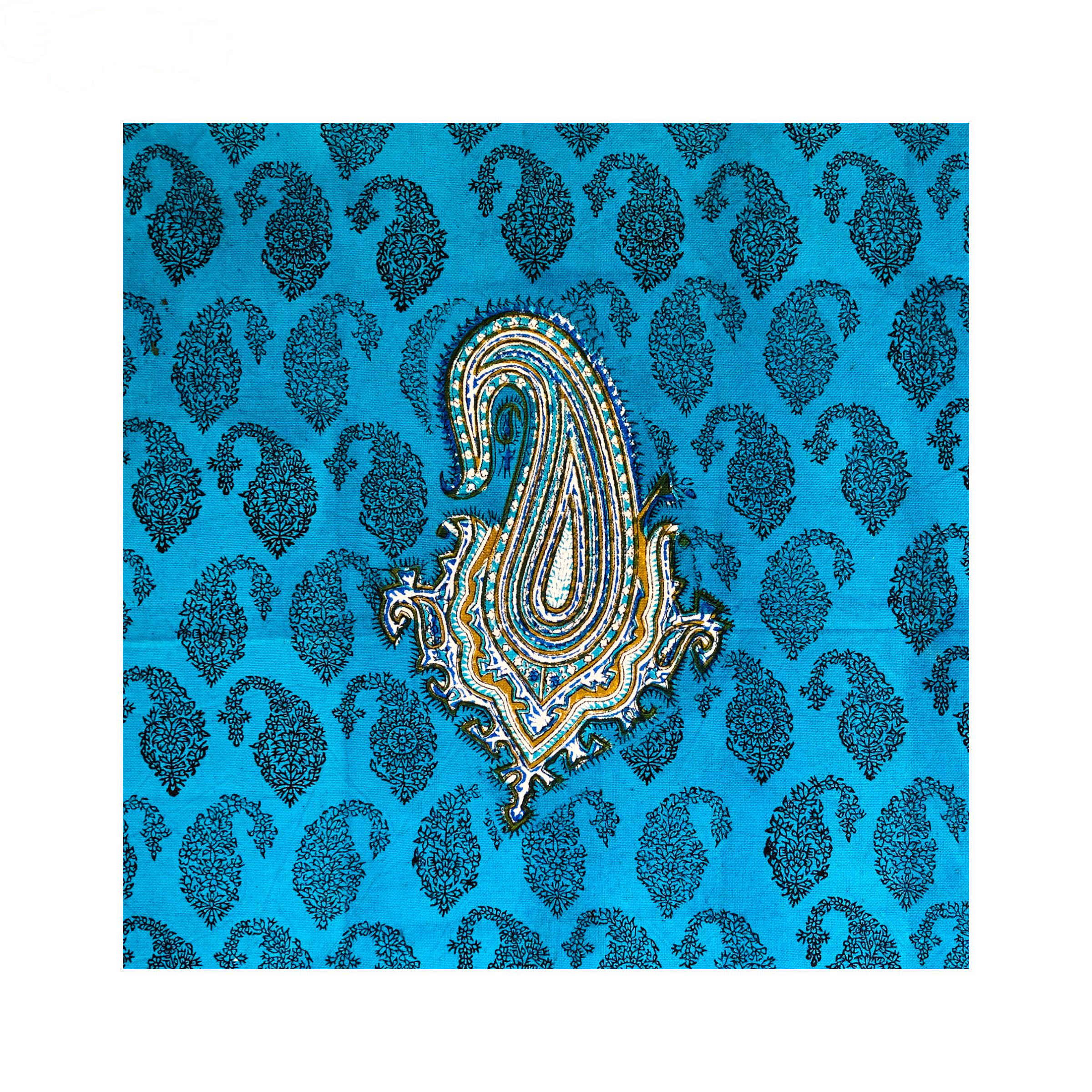 Price and Buy Iranian Tablecloth Block Printed Ghalamkari in Isfahan Paisley Blue 4-Seat - Image 3