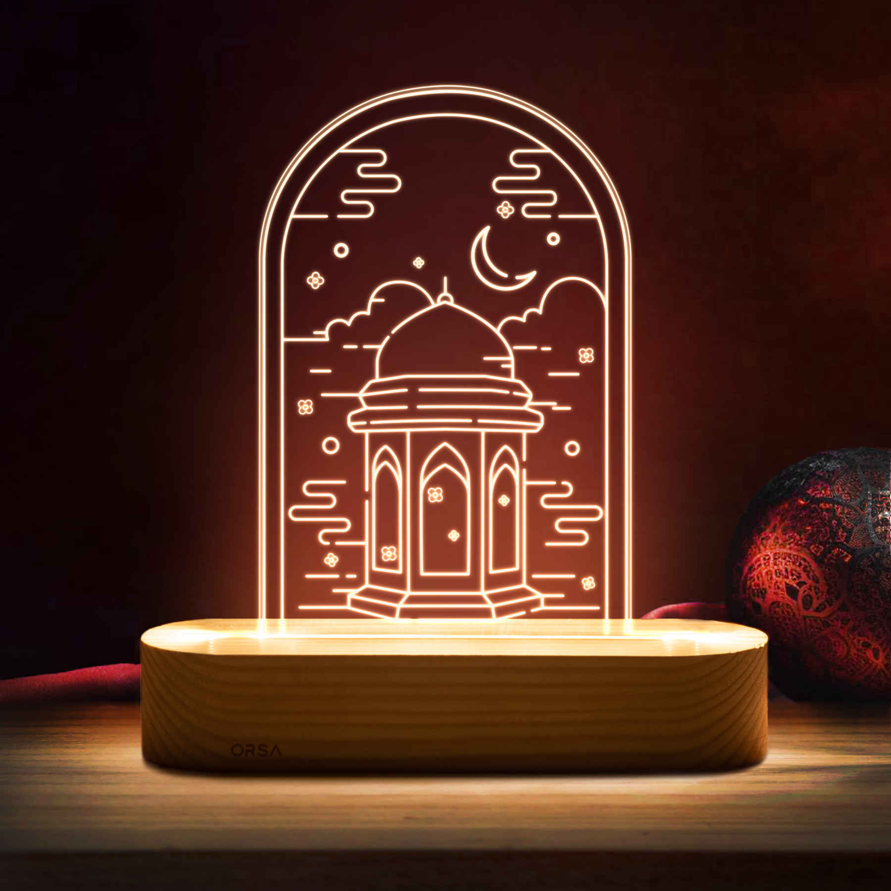 Price and Buy Islamic 3D LED Night Light Water Fountain of the Holy Shrine with Wooden Base