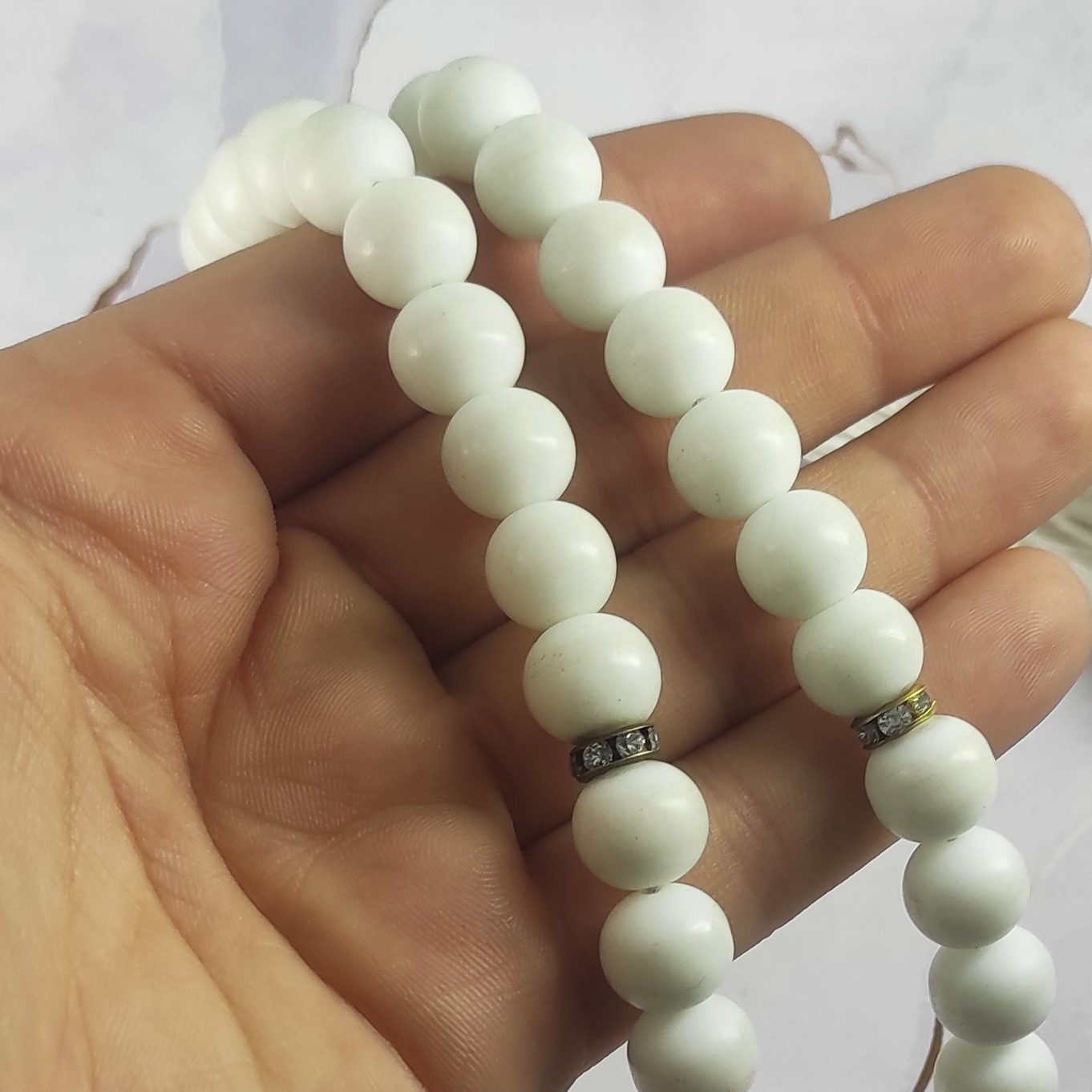 Price and Buy Islamic Agate Rosary Crafted with 33 Prayer Beads Tasbih White - Image 4