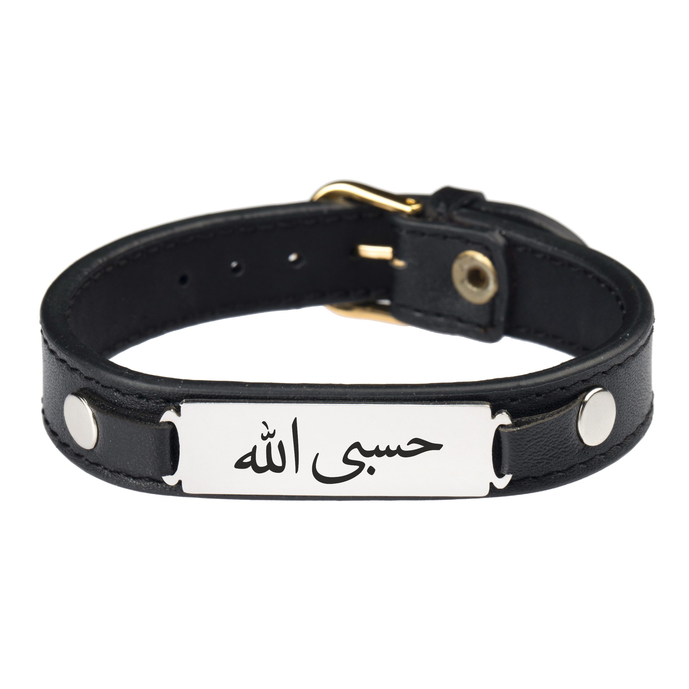 Price and Buy Islamic Bracelet with Leather & Stainless Steel Hasbi Allah Design Black