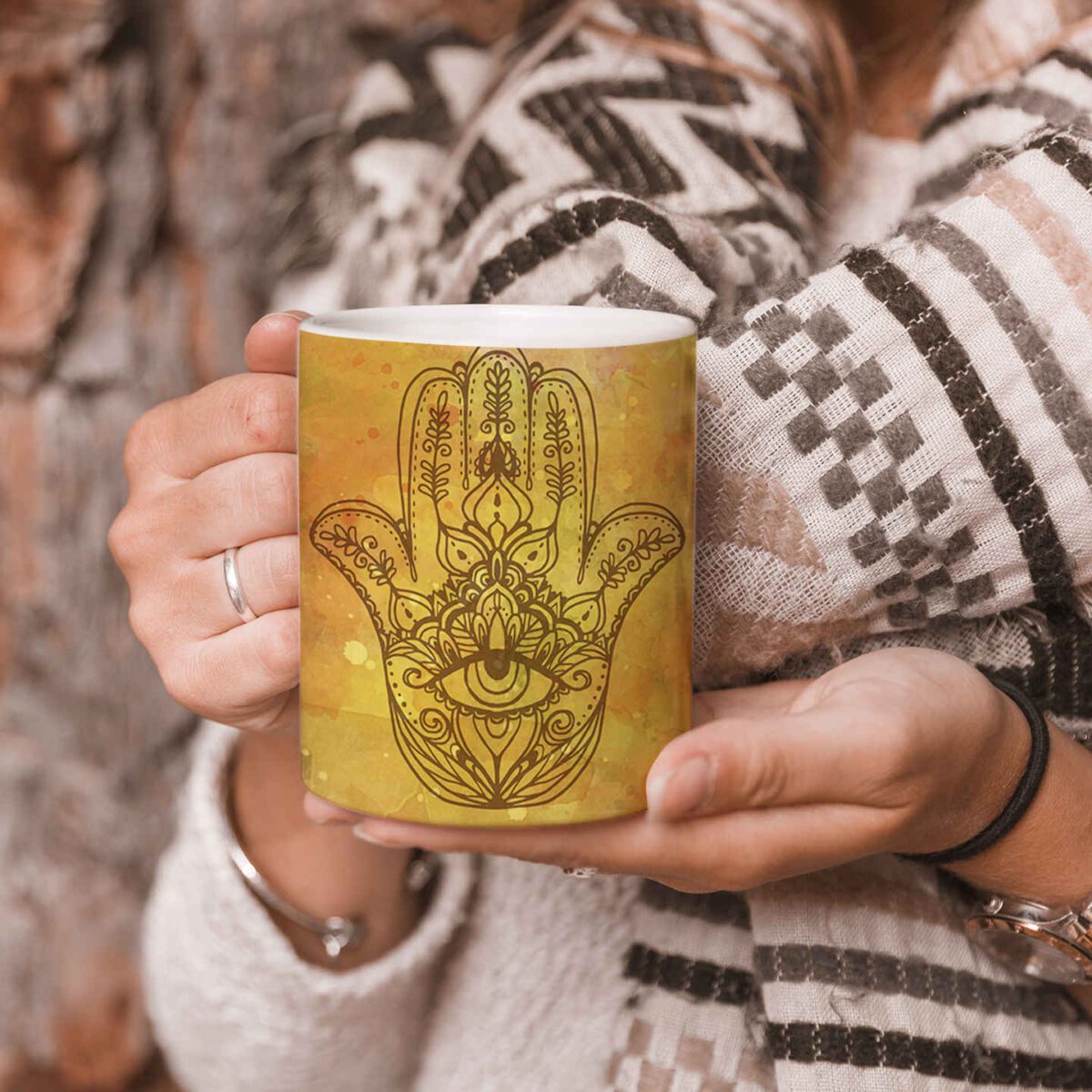 Price and Buy Islamic Ceramic Coffee Mug – Elegant Hamsa Pattern - Image 3
