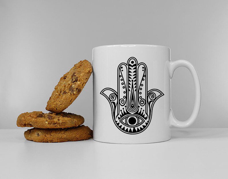 Price and Buy Islamic Ceramic Coffee Mug – Hamsa Hand of Fatima Pattern - Image 3