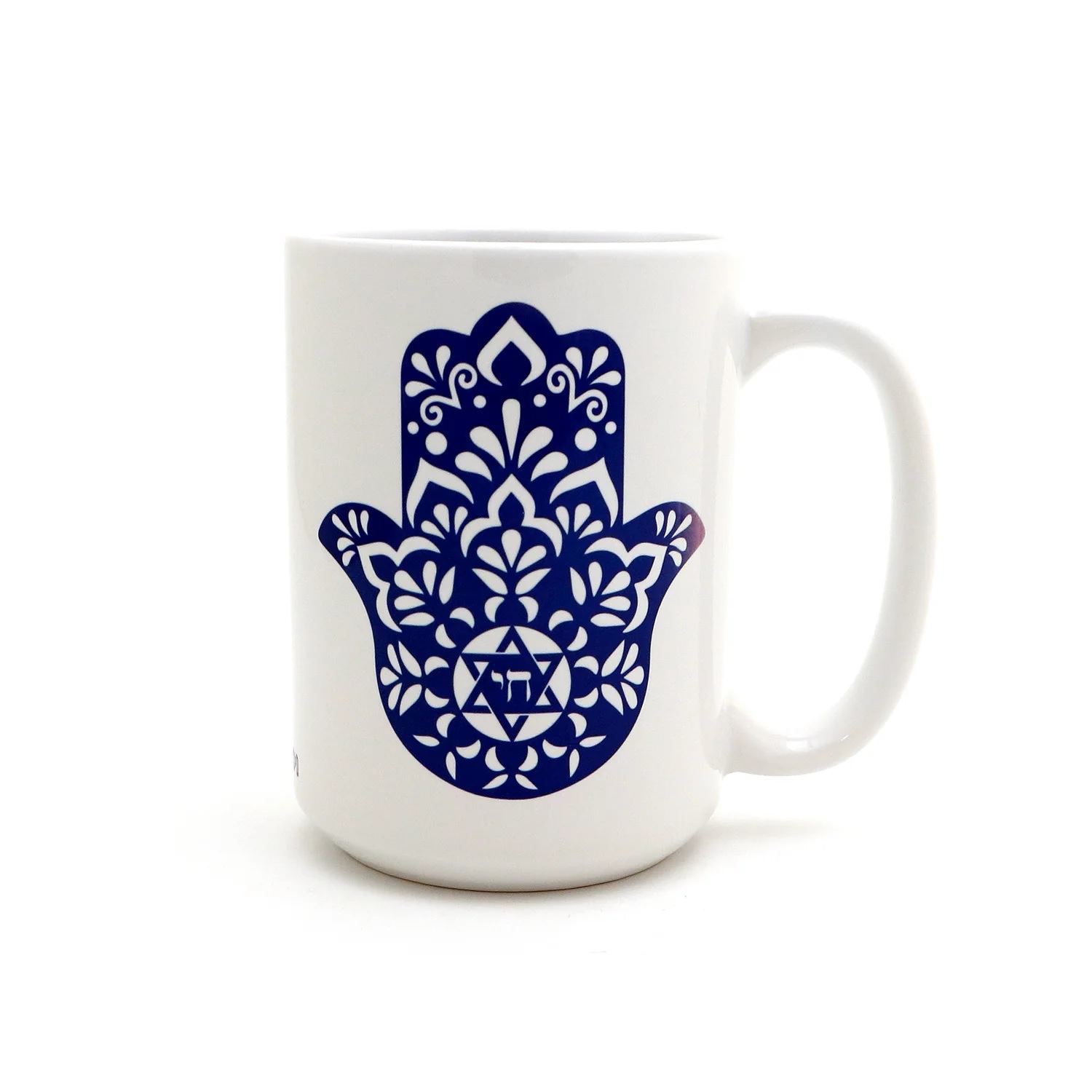 Price and Buy Islamic Ceramic Coffee Mug – Navy Blue Hamsa Hand of Fatima Pattern