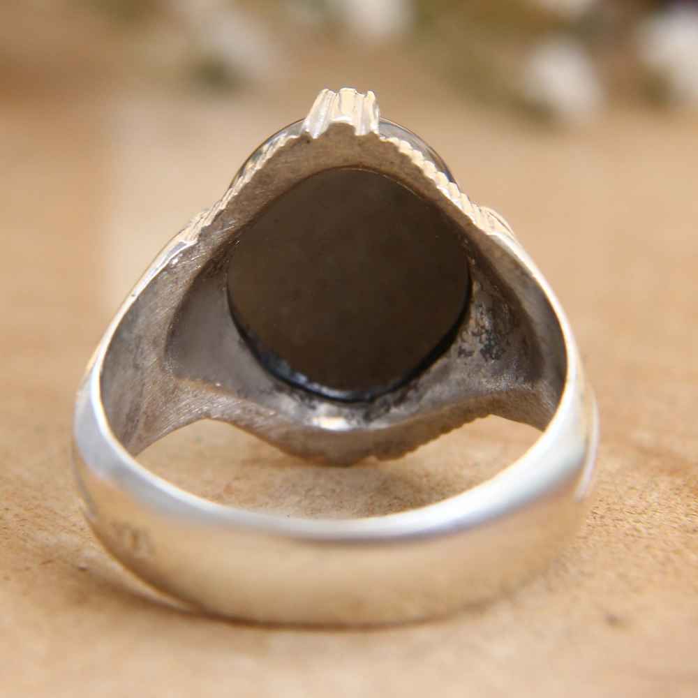 Price and Buy Islamic Hematite Silver Ring Hadid Gemstone for Men Allah - Image 4