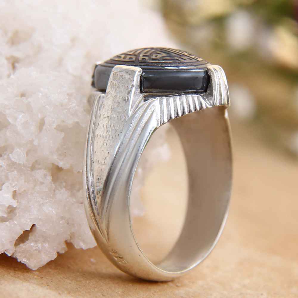 Price and Buy Islamic Hematite Silver Ring Hadid Gemstone for Men Allah - Image 5