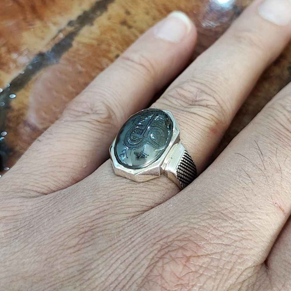 Price and Buy Islamic Hematite Silver Ring Hadid Gemstone for Men Hirz - Image 3