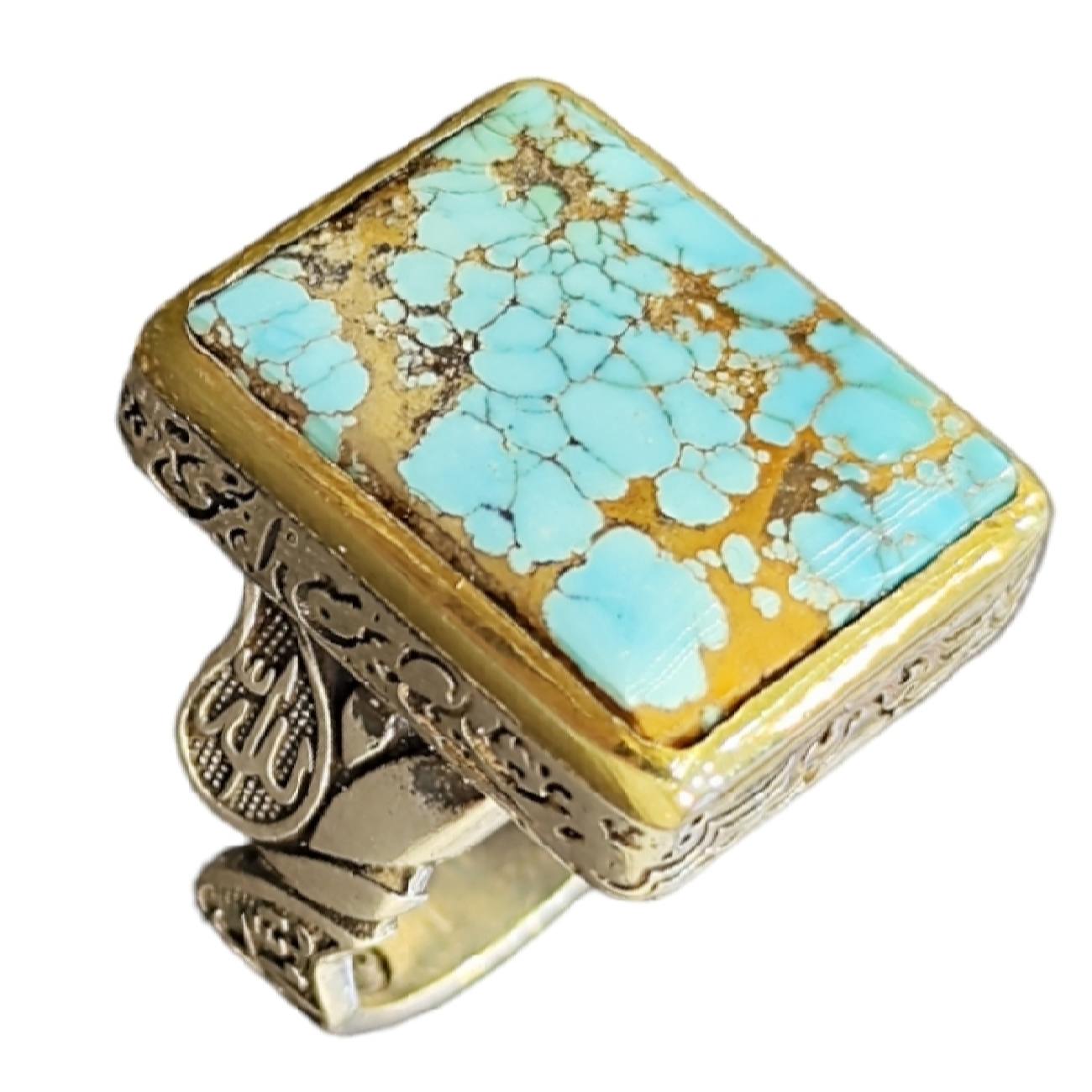 Price and Buy Islamic Neyshabur Turquoise Silver Ring for Men Model Square