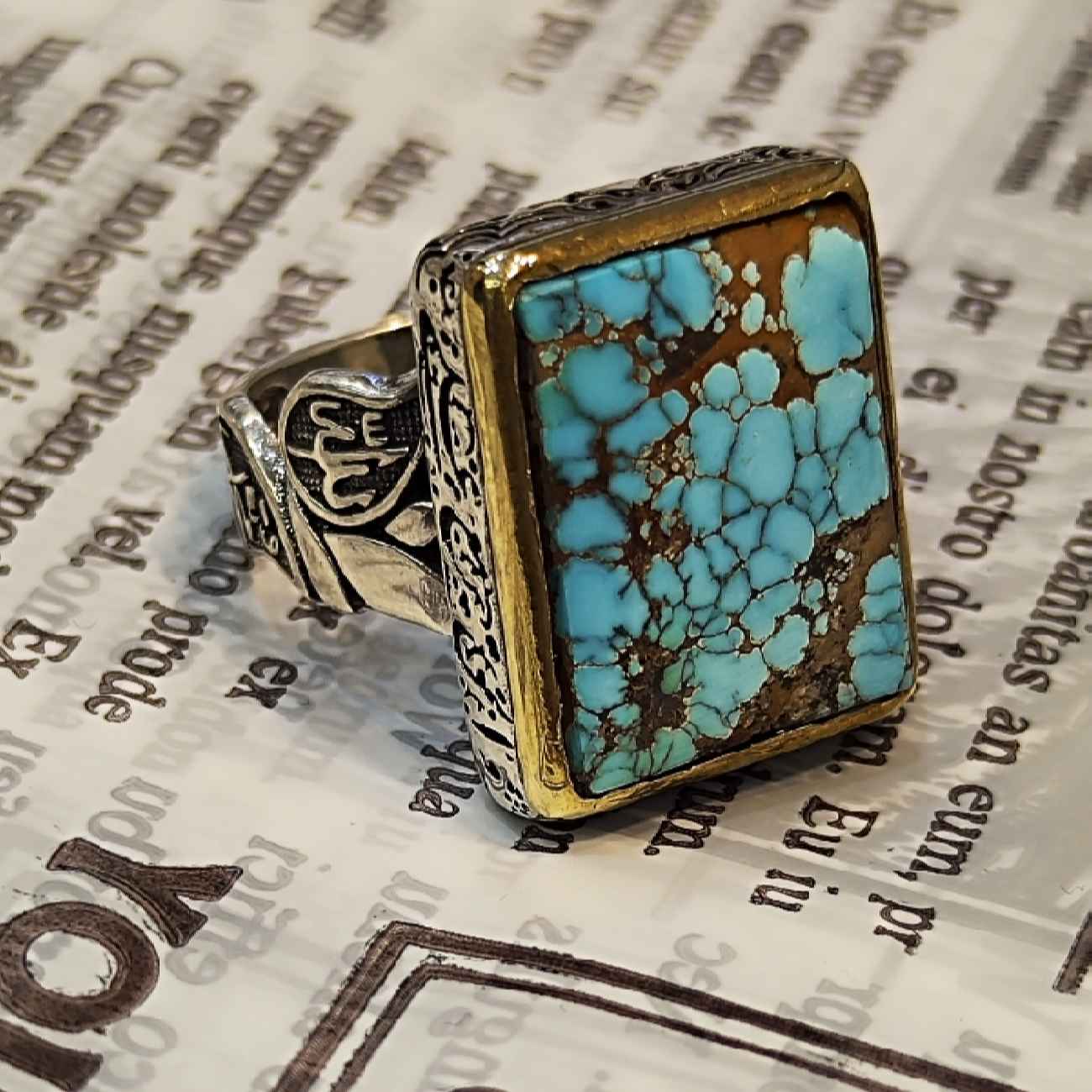 Price and Buy Islamic Neyshabur Turquoise Silver Ring for Men Model Square - Image 7