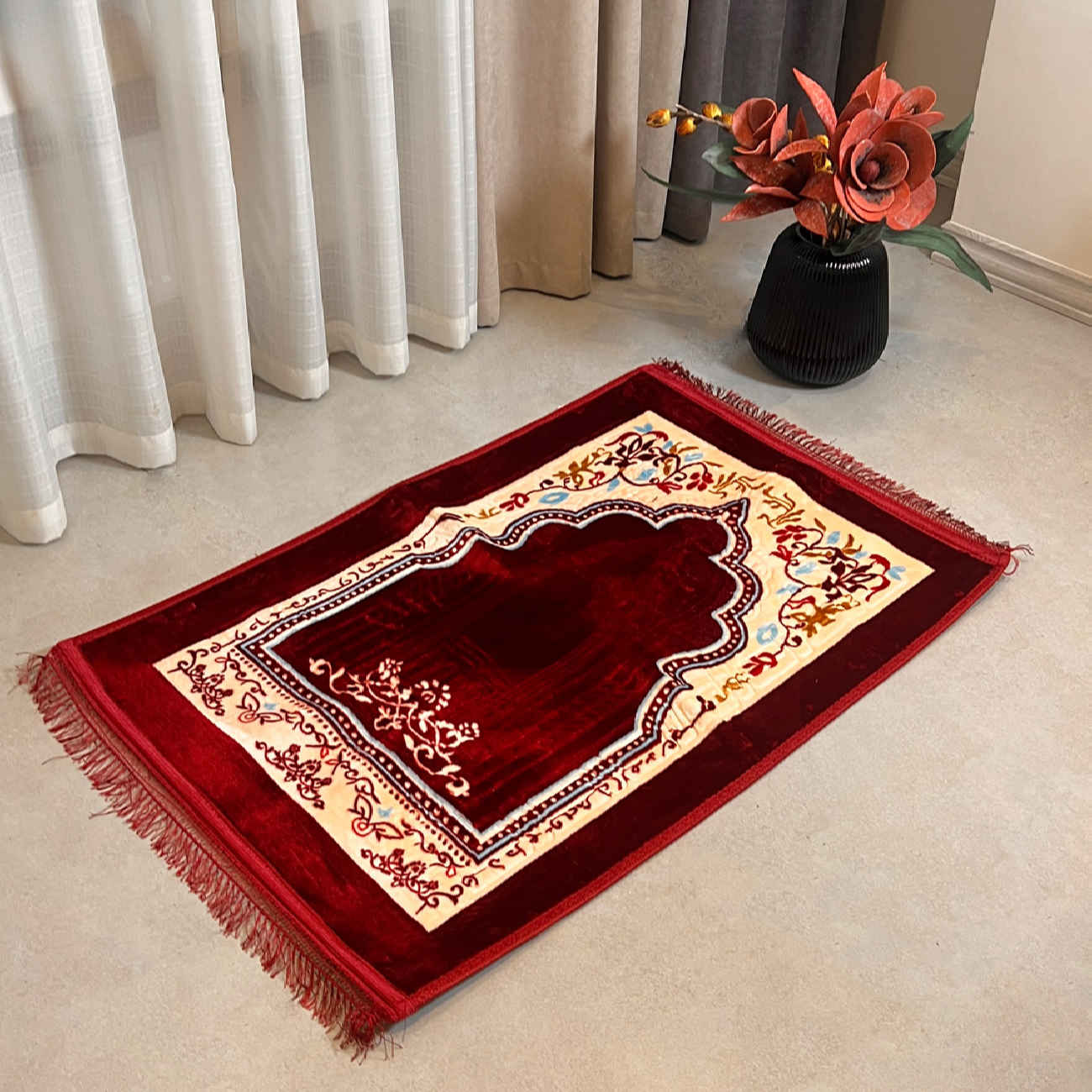 Price and Buy Islamic Padded Prayer Rug Janamaz Sajadah Mihrab Maroon_68ffb7f6559f0.jpeg Price and Buy Islamic Padded Prayer Rug Janamaz Sajadah Mihrab Maroon - Image 1