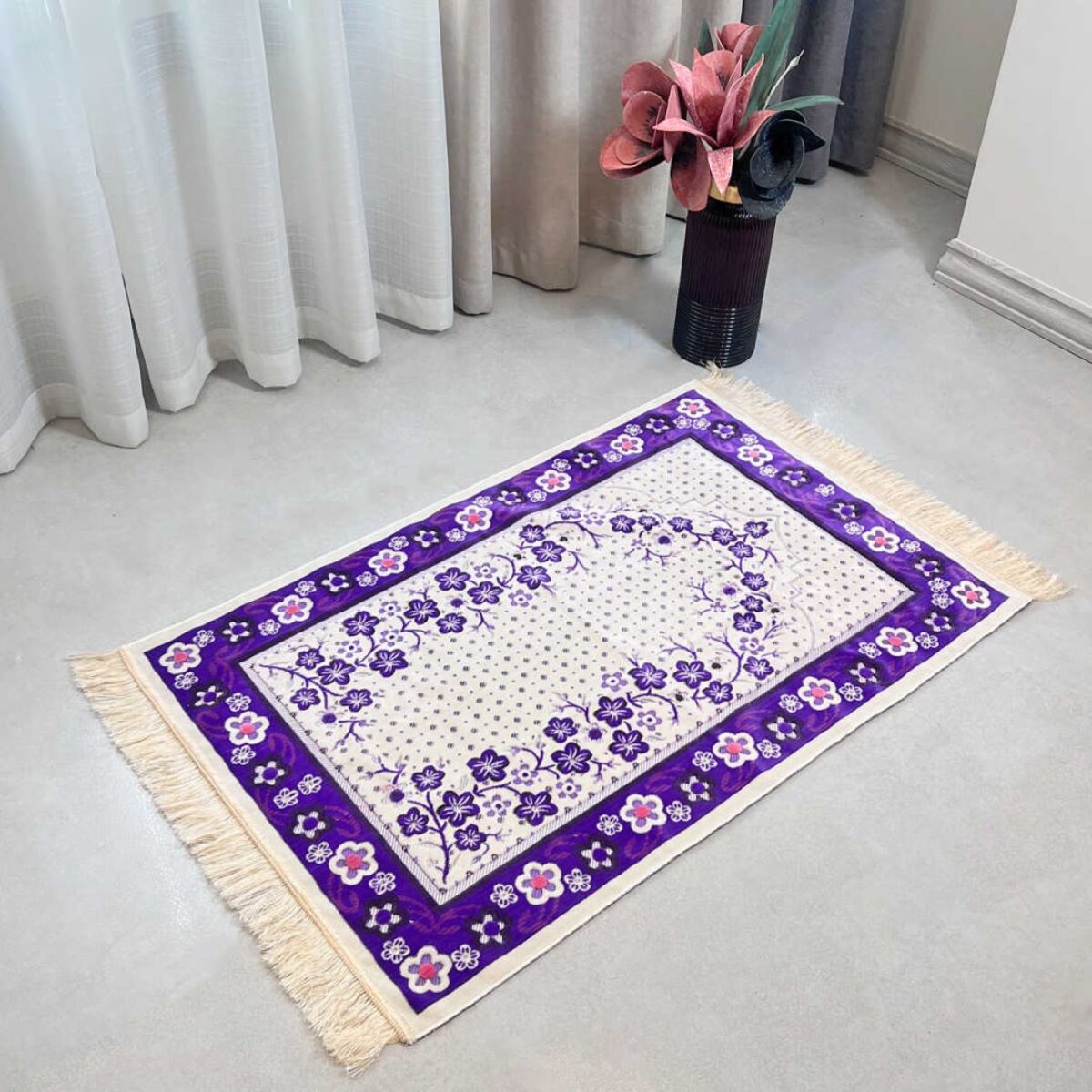 Price and Buy Islamic Prayer Mat Padded Janamaz Floral Bordered Purple - Image 6