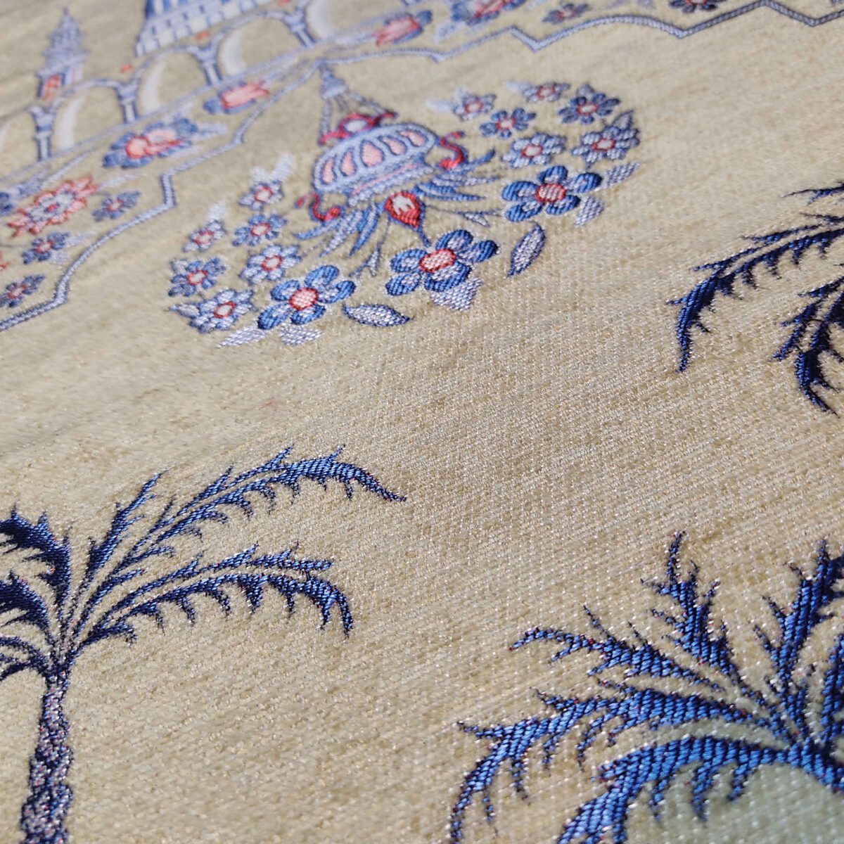 Price and Buy Islamic Prayer Mat Padded Sajadah in Velvet Minaret Cream & Blue - Image 6