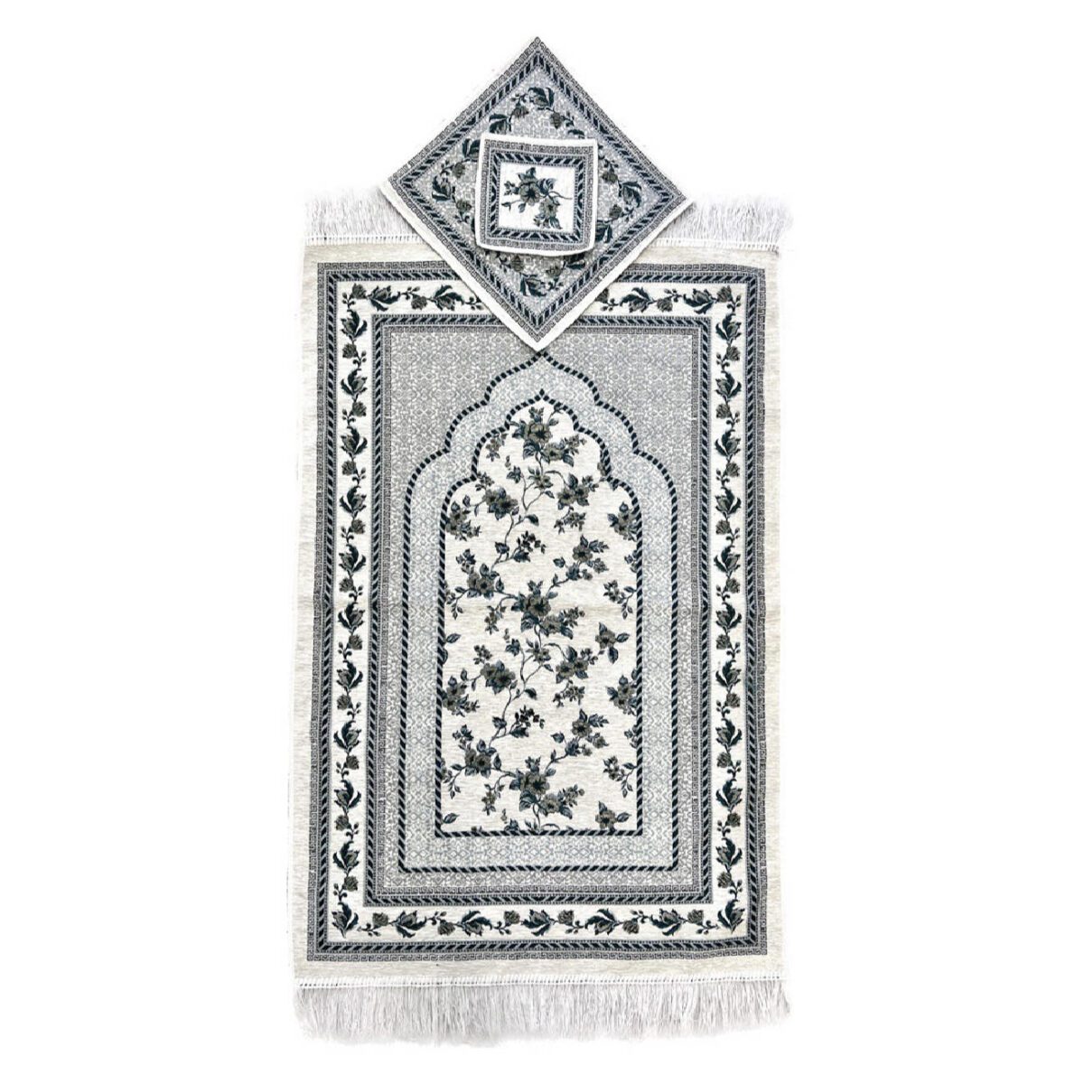 Price and Buy Islamic Prayer Mat Padded Velvet Sajadah Floral Design Gray