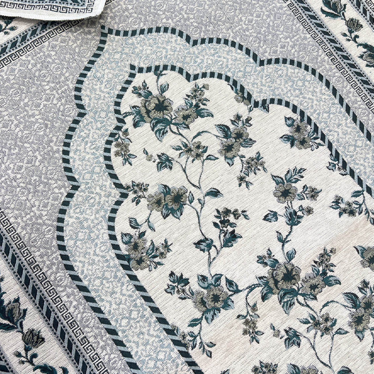 Price and Buy Islamic Prayer Mat Padded Velvet Sajadah Floral Design Gray - Image 3