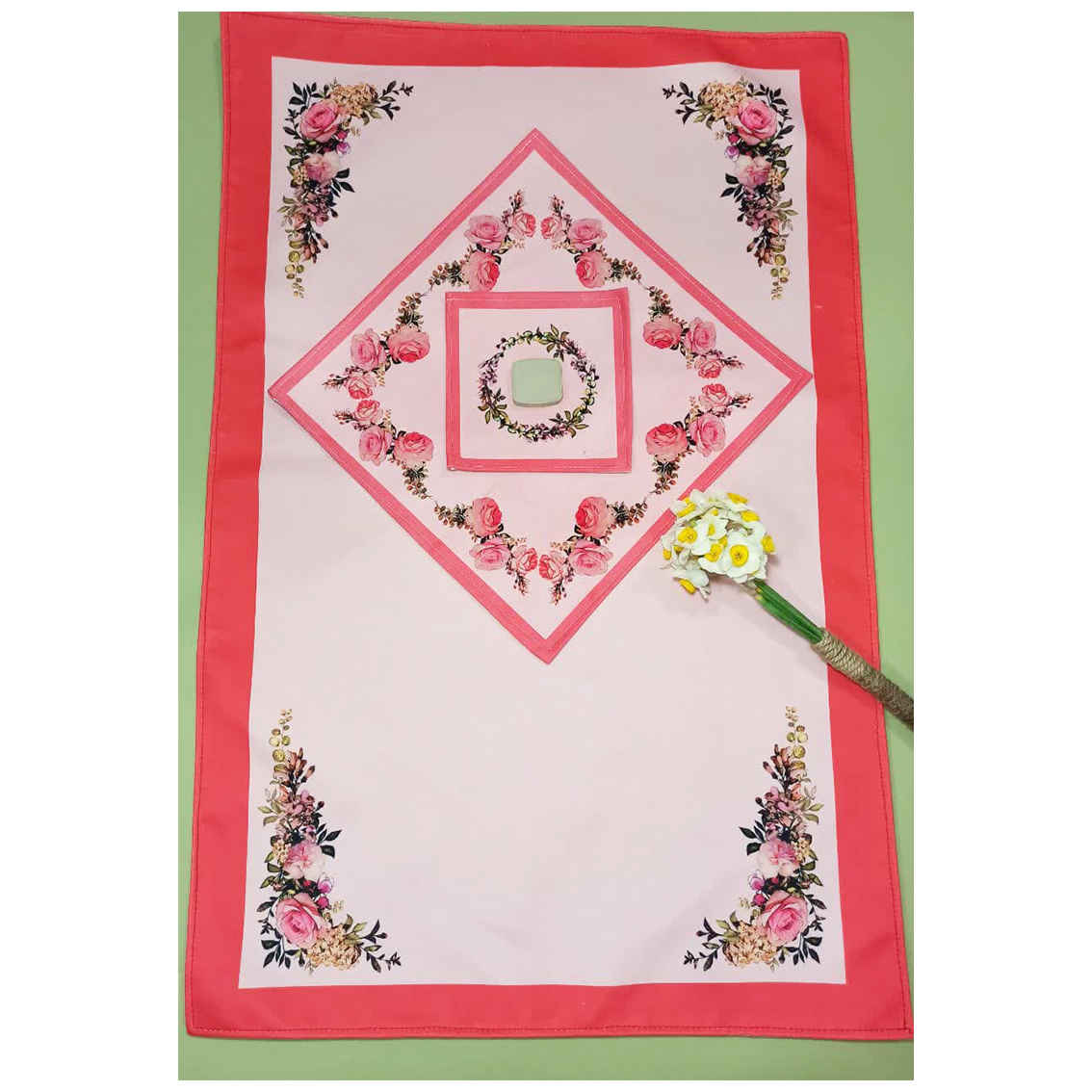 Price and Buy Islamic Prayer Mat Pink Velvet Sajadah with Vintage Floral Design - Image 3