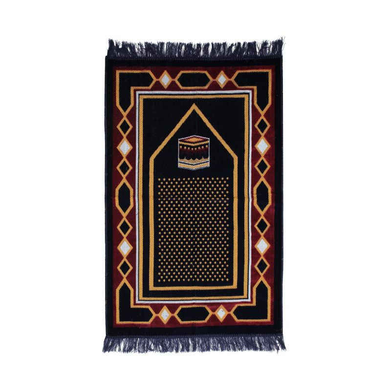 Price and Buy Islamic Prayer Rug Padded Blue Velvet Sajadah with Kaaba Design for Muslims - Image 3