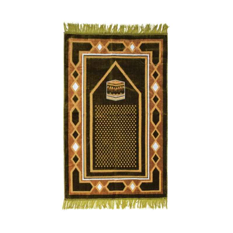 Price and Buy Islamic Prayer Rug Padded Blue Velvet Sajadah with Kaaba Design for Muslims - Image 5