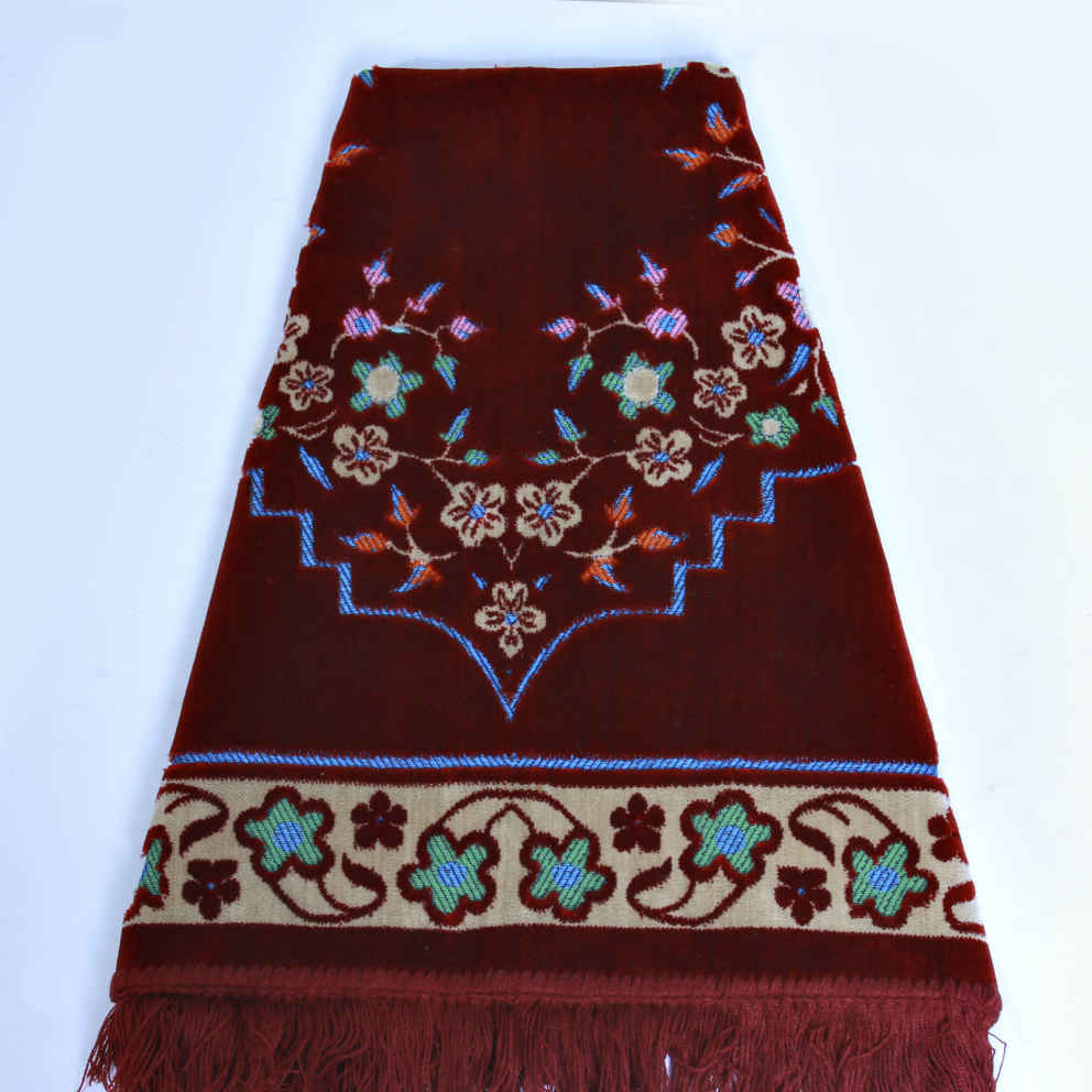 Price and Buy Islamic Prayer Rug Padded Red Velvet Sajadah with Floral Design for Muslims - Image 3