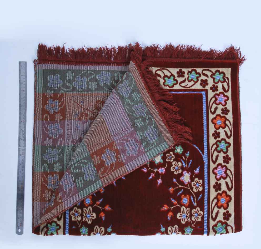 Price and Buy Islamic Prayer Rug Padded Red Velvet Sajadah with Floral Design for Muslims - Image 4