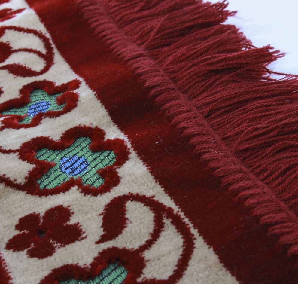 Price and Buy Islamic Prayer Rug Padded Red Velvet Sajadah with Floral Design for Muslims - Image 5
