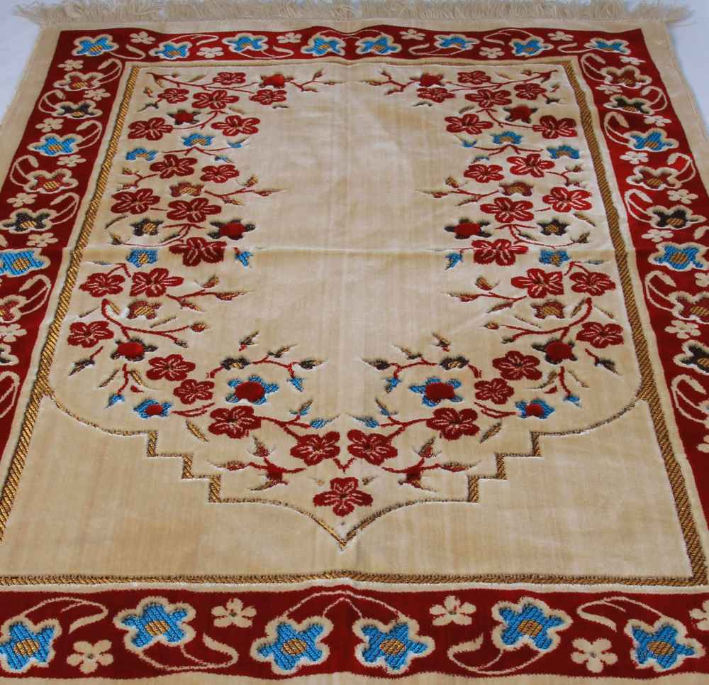 Price and Buy Islamic Prayer Rug Padded Red Velvet Sajadah with Floral Design for Muslims - Image 7