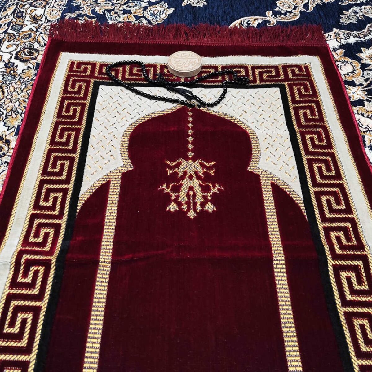 Price and Buy Islamic Prayer Velvet Rug Sajadah Traditional Crimson - Image 3