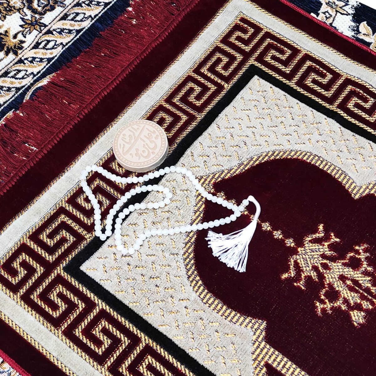 Price and Buy Islamic Prayer Velvet Rug Sajadah Traditional Crimson - Image 4