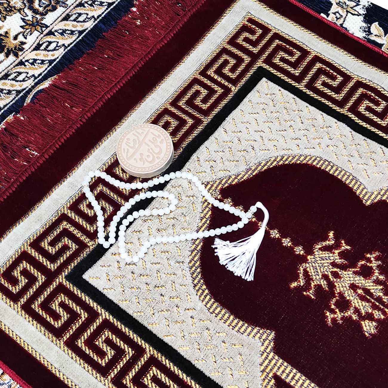 Price and Buy Islamic Prayer Velvet Rug Sajadah Traditional Crimson - Image 4