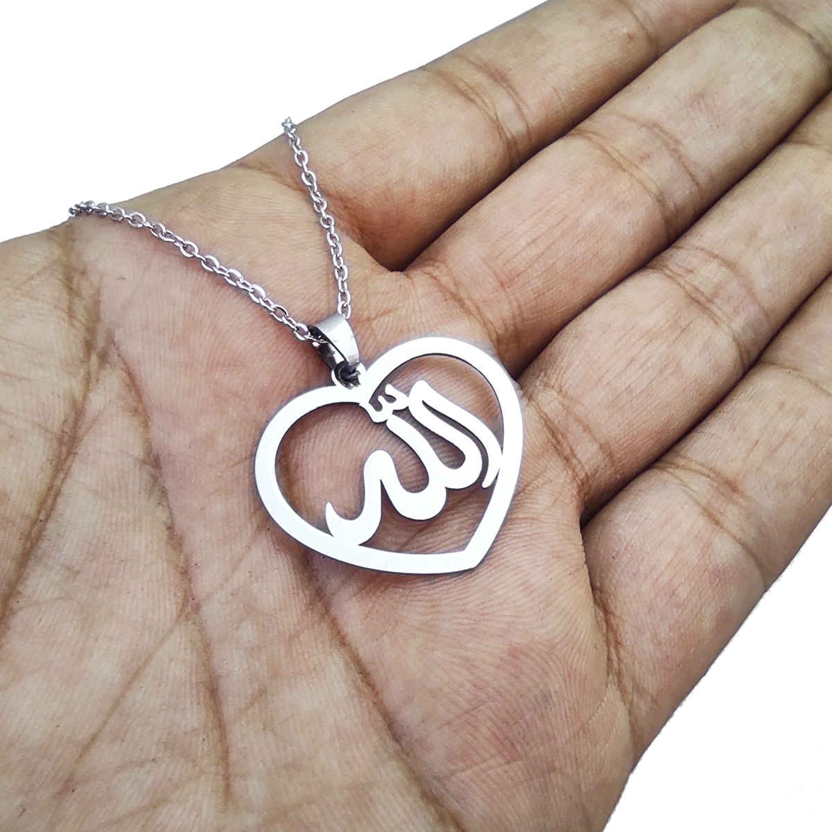 Price and Buy Islamic Steel Necklace with Allah Heart Design Medallion - Image 4