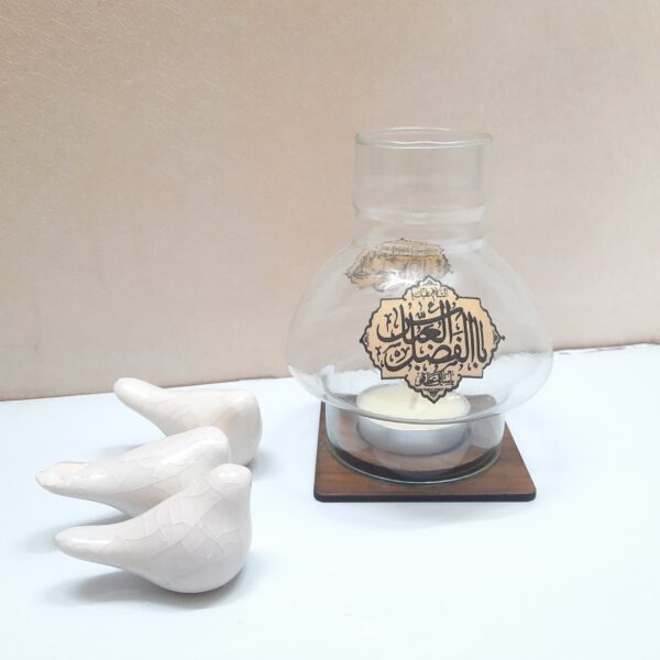 Price and Buy Islamic Table Top Candle Holder with Wooden Base in Ya Abalfazl Design