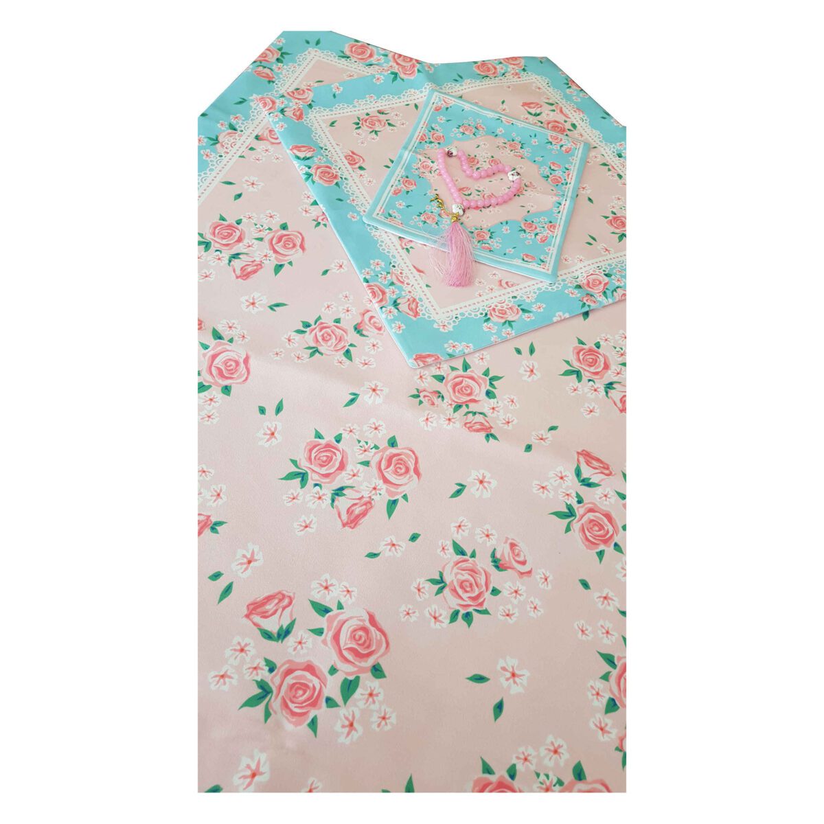 Price and Buy Islamic Thin Prayer Mat Janamaz with Velvet Floral Pink - Image 3