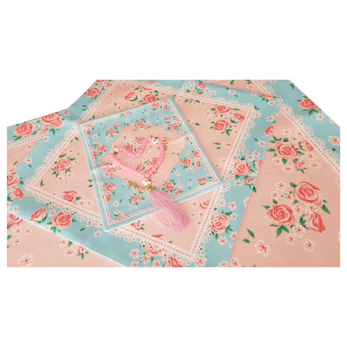 Price and Buy Islamic Thin Prayer Mat Janamaz with Velvet Floral Pink - Image 6